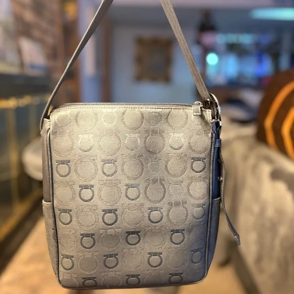 Vintage Salvatore Ferragamo Gancini Monogram Canvas Crossbody Bag - Black - Picture 9 of 14